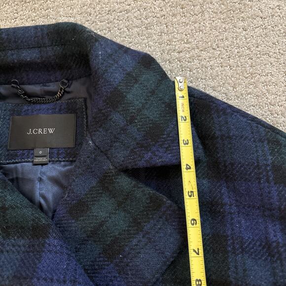 J. Crew Black Watch Tartan Wool Blue and Green Plaid Zip Up Winter Coat Size 0 - Picture 7 of 11